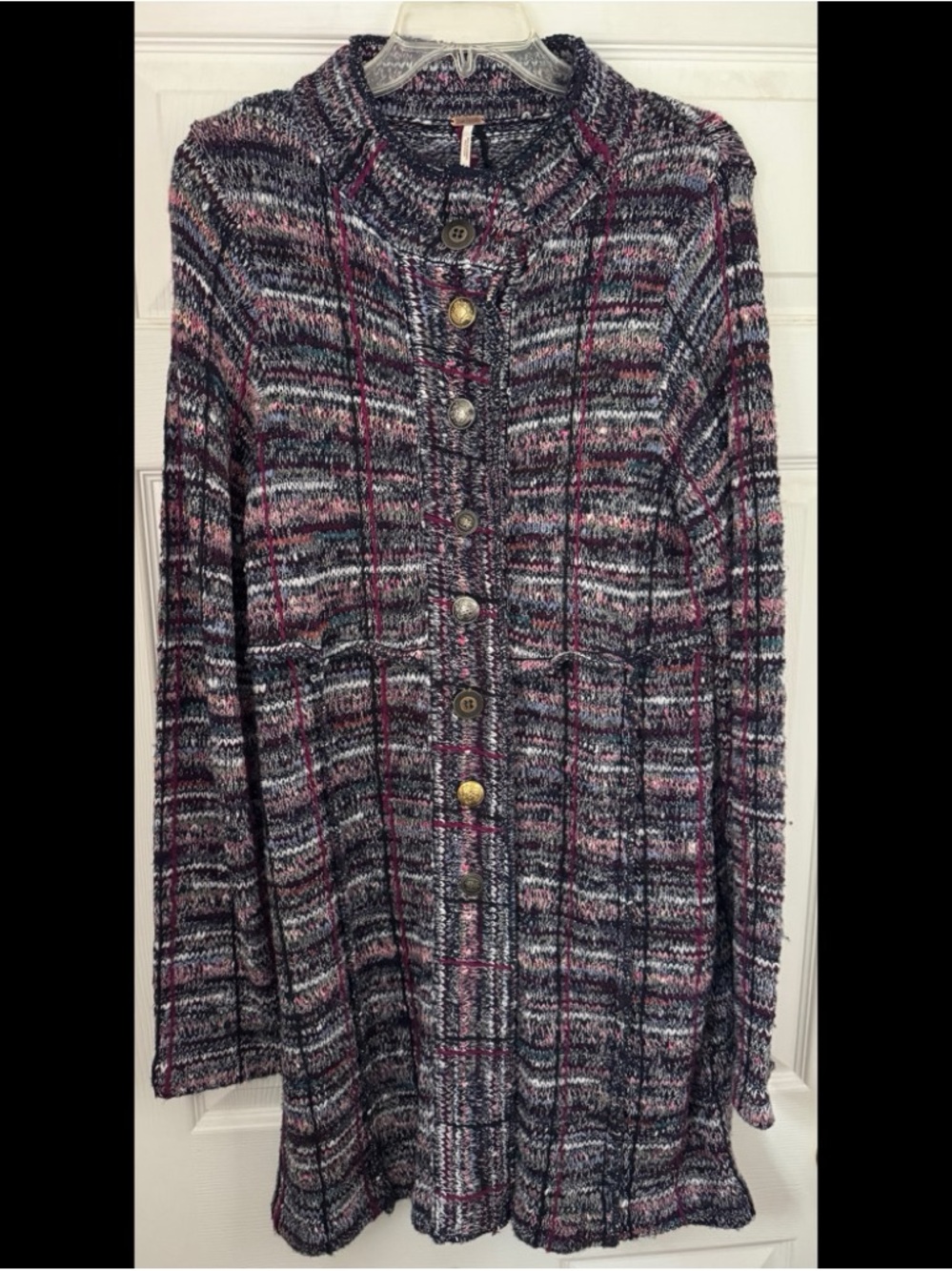 Free People Multicolor Marled Knit Cardigan in Black, Purple, Pink